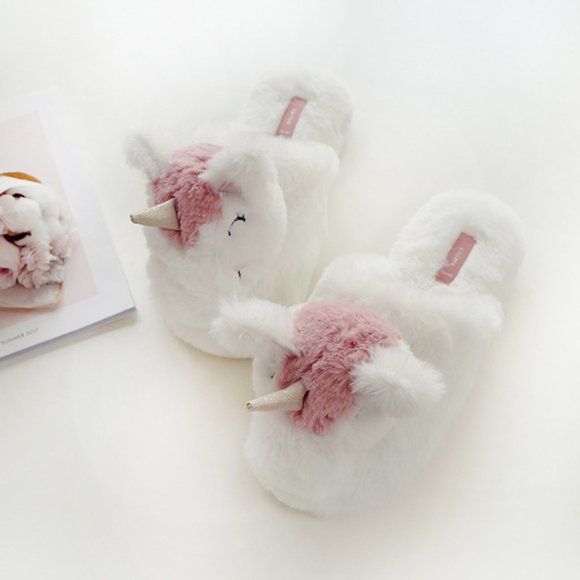 Shoes - Faux Fur Memory Foam Unicorn Animal House Slipper